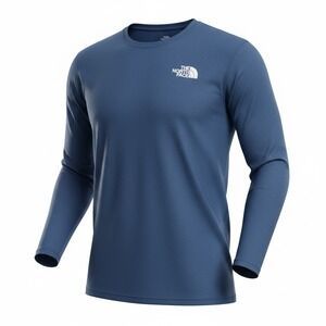 The North Face Mens Long Sleeve Graphic Tee Blue Crewneck Logo shirt size 2 XL